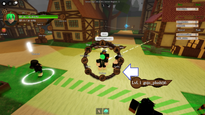 Ảnh chụp màn hình Arcane Seas trong Roblox hiển thị nút mã của trò chơi.