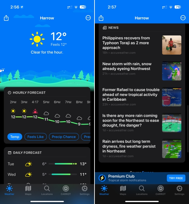 Application Météo Carotte pour iPhone