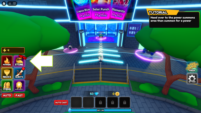 Kuvakaappaus Anime Multiversesta Robloxissa, jossa näkyy pelin Shop-painike.
