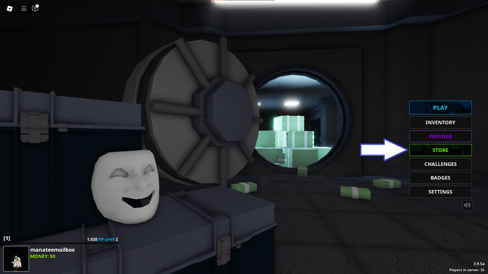 A screenshot of Notoriety in Roblox showing the game's store button.
