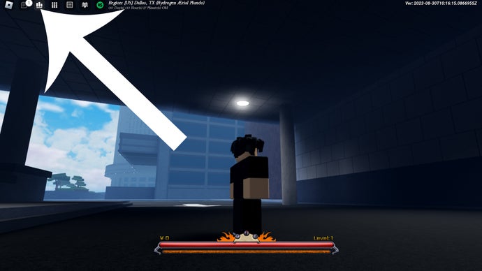 Flèche pointant vers le bouton sur lequel les joueurs doivent appuyer pour se diriger vers l'écran des codes dans le jeu Roblox Peroxyde.