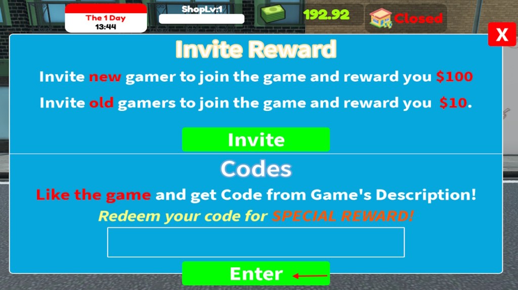 Option d'échange de codes Supermarket Simulator