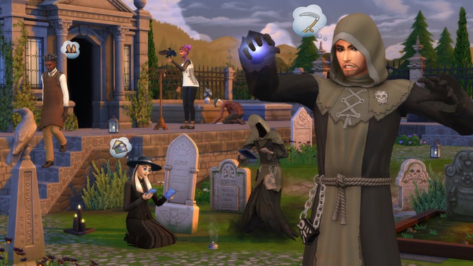Einige Sims verkleiden sich als Sensenmänner und machen in Die Sims 4 gruselige Dinge.
