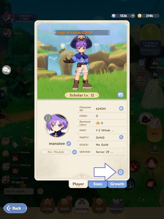 Uno screenshot di Go Go Muffin che mostra il pulsante delle impostazioni del gioco.