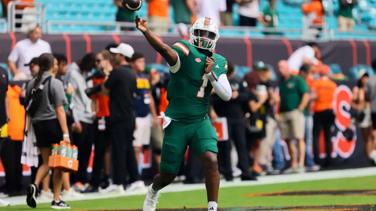 NCAA Football: Duke at Miami Miami Hurricanes quarterback Cam Ward (1) throws the football before the game against the Duke Blue Devils at Hard Rock Stadium.