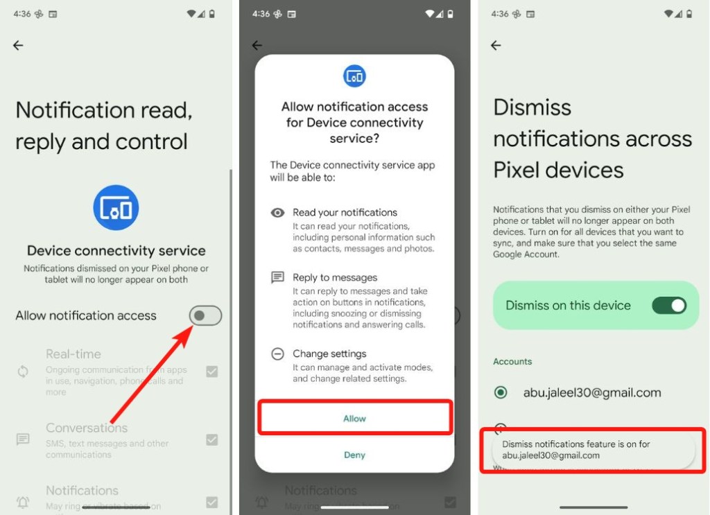 Autorisation de notification des services de dispositif croisé et activé
