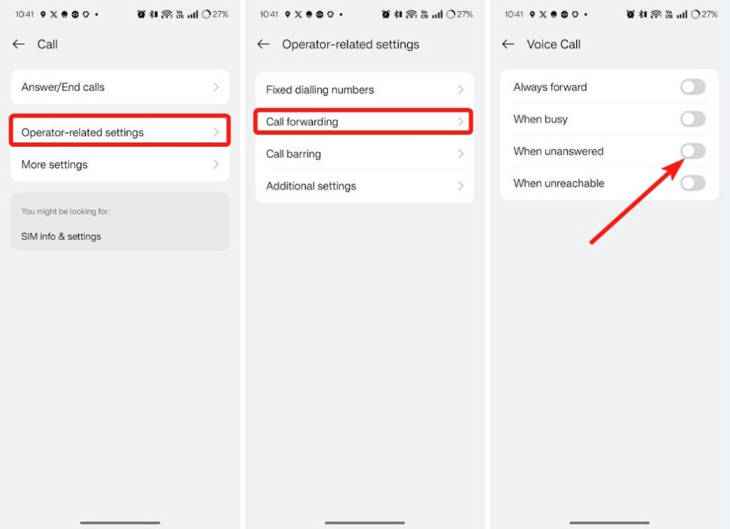 Call forwarding menus on OnePlus