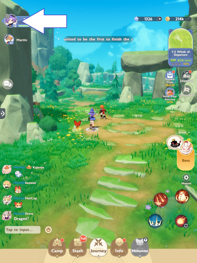 Uno screenshot di Go Go Muffin che mostra il pulsante avatar del gioco.