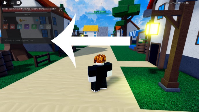 Le morceau de vers de jeu Roblox d'inspiration unique, avec une flèche pointant sur la boîte de chat, les joueurs utilisés pour communiquer les uns avec les autres.