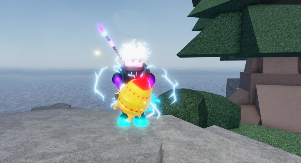 fisch egg in character's hand