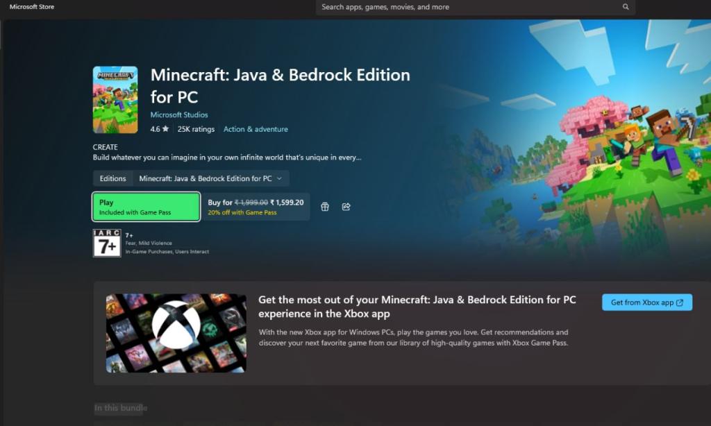Cửa hàng Microsoft chơi Bedrock Minecraft