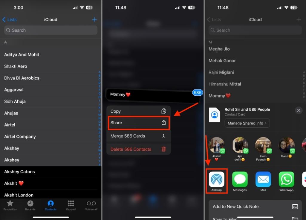 Airdrop alle contacten van iPhone tot iPhone