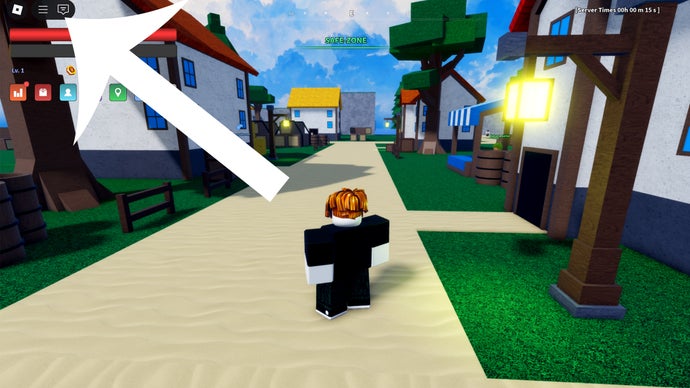 Le morceau de vers de jeu Roblox d'inspiration unique, avec une flèche pointant sur le bouton, les joueurs doivent appuyer pour ouvrir la boîte de discussion.