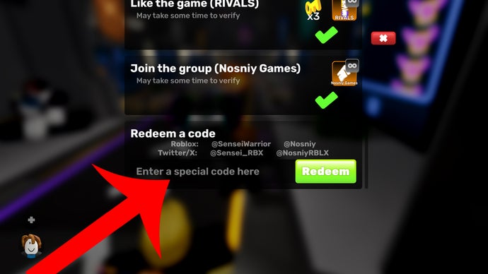 Mũi tên chỉ vào menu được sử dụng để đổi mã trong các đối thủ trò chơi Roblox.