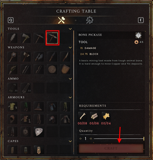 Making Bone Pickaxe in RuneScape Dragonwilds