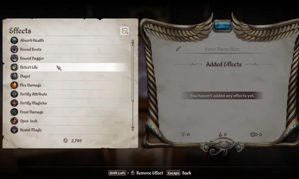 Menu tworzenia zaklęć w Oblivion Remastered