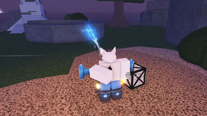 A Roblox character standing next to the white crate mentioned by the message in a bottle in Fisch.
