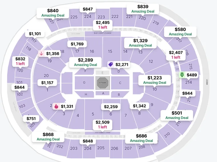Mapa do assento do UFC 317 - T -Mobile Arena Mapa do assento do UFC 317 - T -Mobile Arena