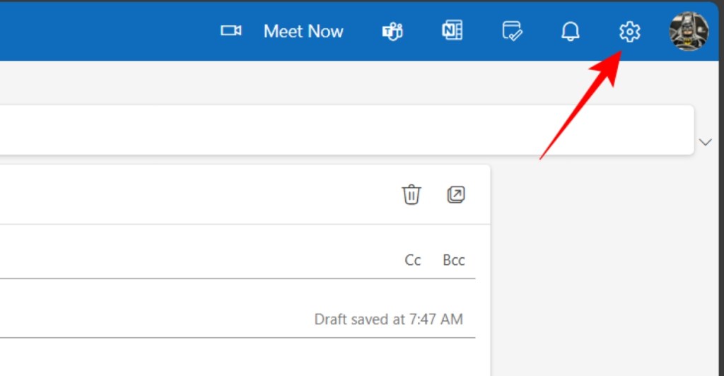 click on the settings icon in Outlook mail
