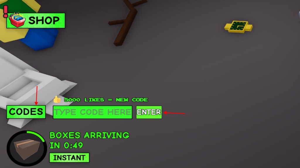 Yard Sale codes redeem option