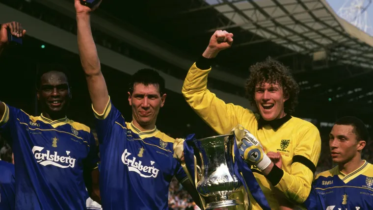 Wimbledon celebrate their 1988 FA Cup final win