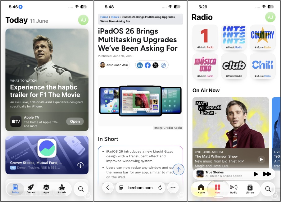 Liquid Glass Design in iOS 26 apps and menus