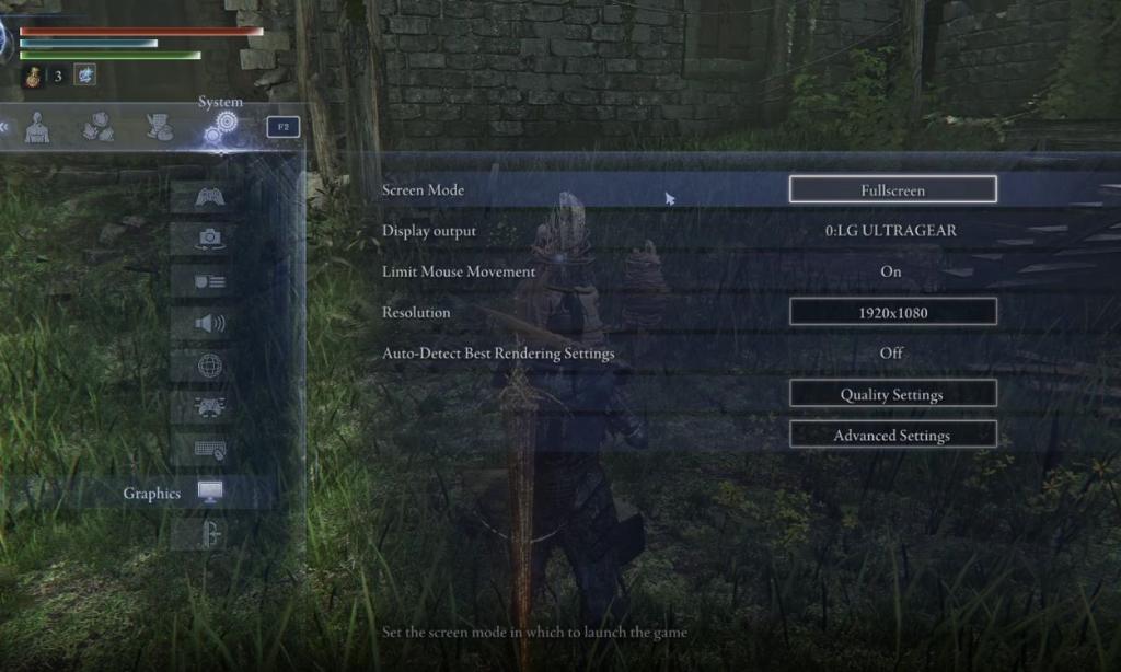 Elden Ring Nightreign Graphics Asetukset -valikko