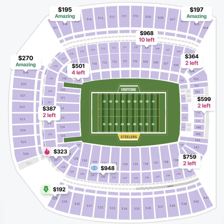 Mappa dei posti a sedere Steelers vs Bills allo stadio Acrisure