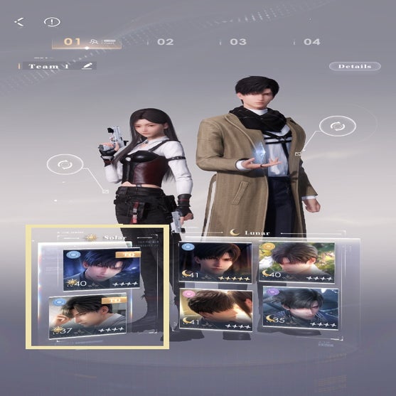 A Love and Deepspace team composition screen showing the protagonist and Zayne. A highlighted area shows that a Memory Pair is active in the Solar card slots.
