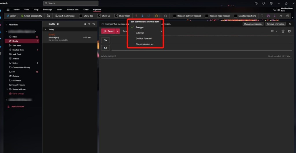 dropdown options after clicking the padlock