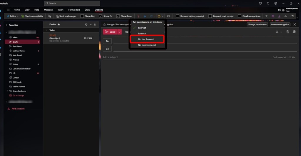 Outlook do not forward option