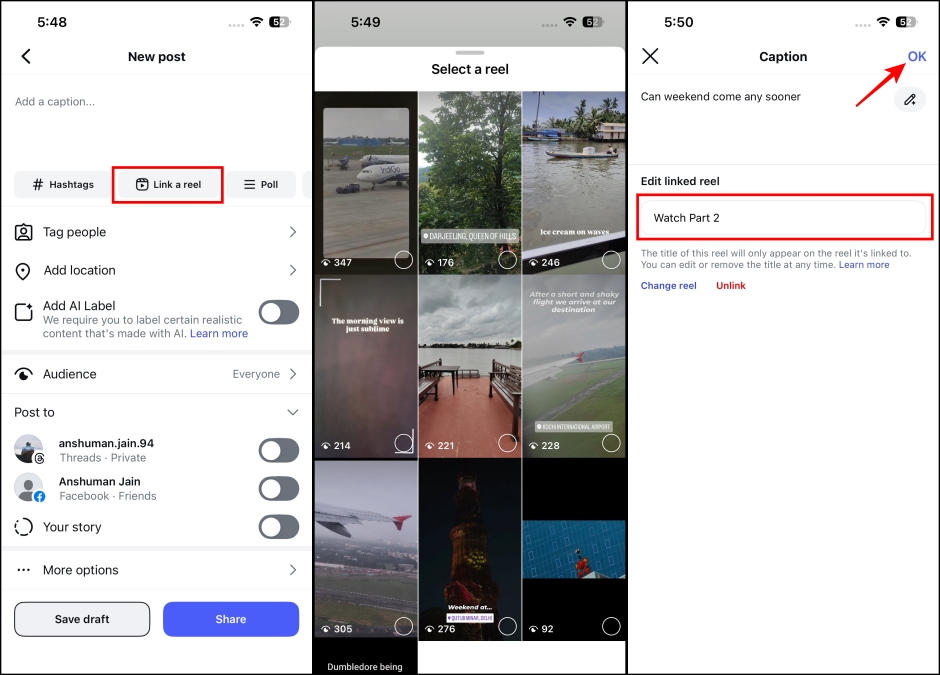 Linking an existing Instagram reel