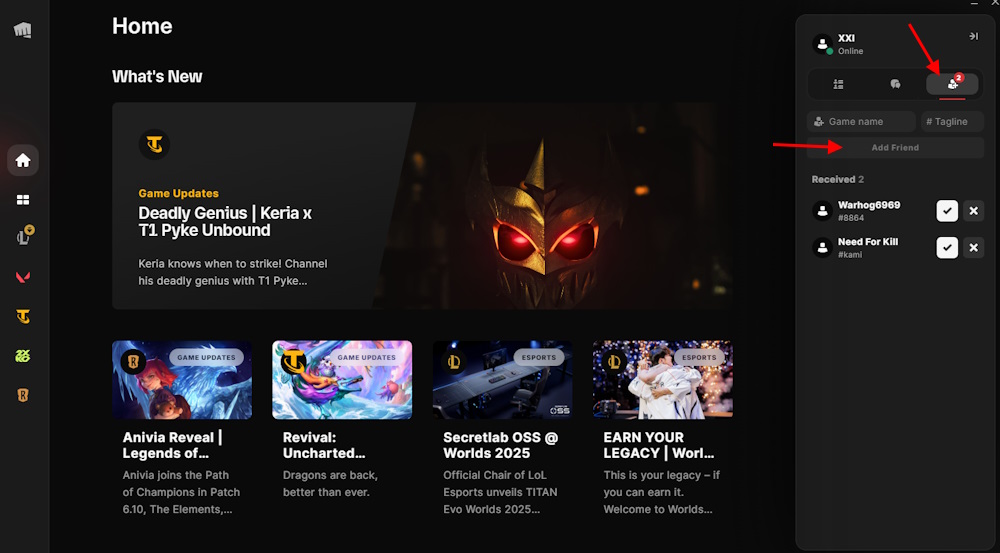 Ajouter des amis dans Riot Client