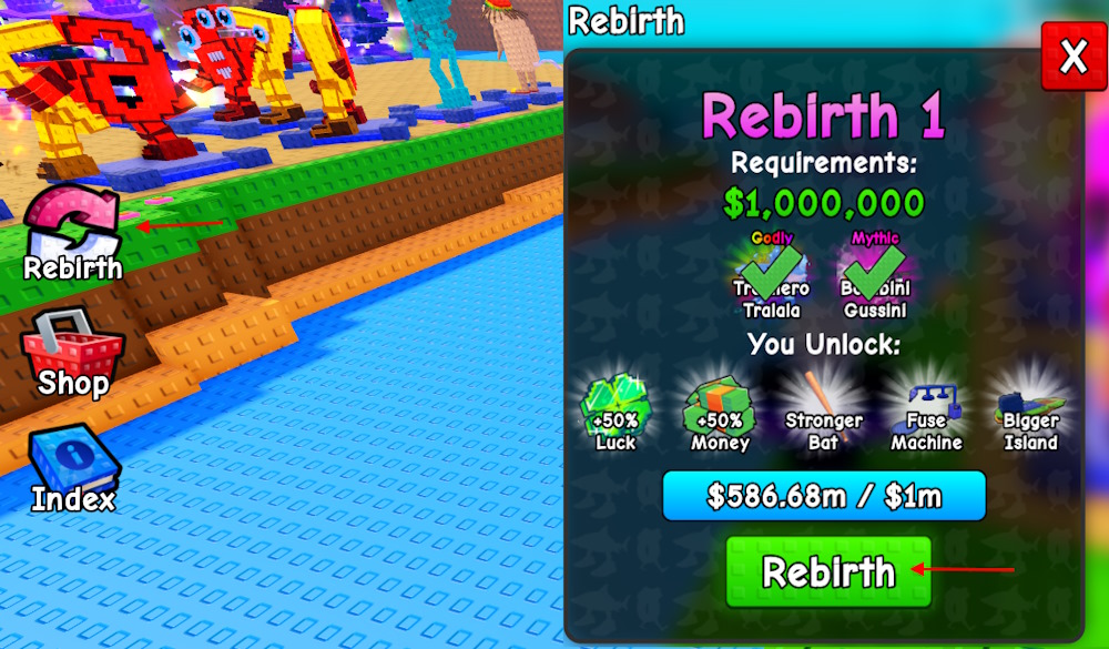 Cây vs BRAINROTS Rebirth Nút
